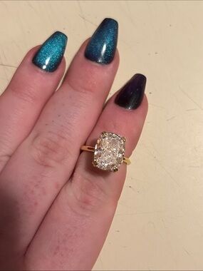 Gold Cushion-Cut Halo Ring with Clear Stone - Women Jewelry